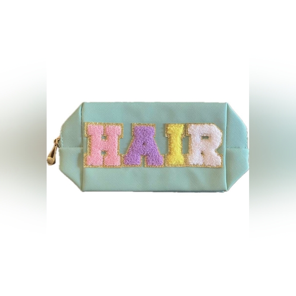 "HAIR" Cosmetic Makeup Bag, Patch Chenille Letter. Multi-colored. - Picture 2 of 4